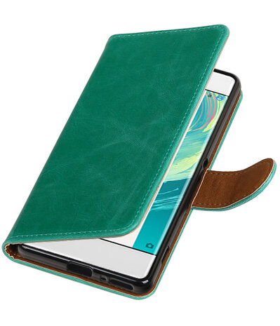 Groen Pull-Up PU booktype wallet cover hoesje voor Sony Xperia XA