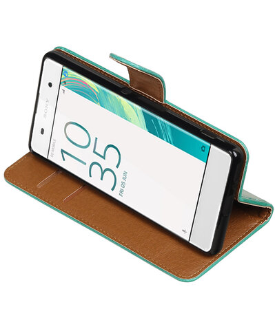 Groen Pull-Up PU booktype wallet cover hoesje voor Sony Xperia XA