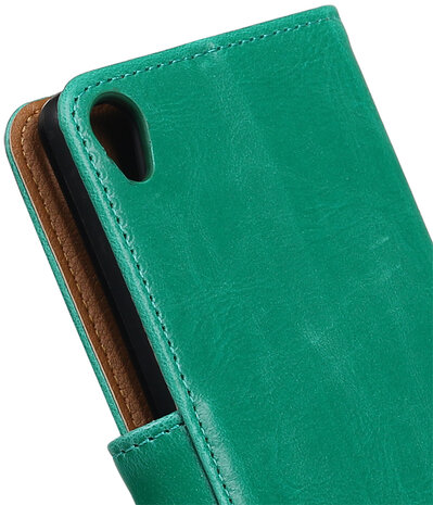 Groen Pull-Up PU booktype wallet cover hoesje voor Sony Xperia XA