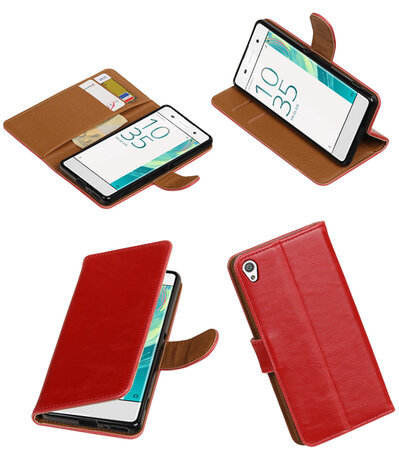 Rood Pull-Up PU booktype wallet cover hoesje voor Sony Xperia XA