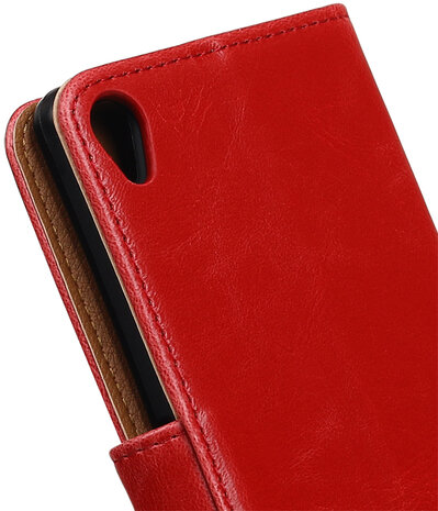 Rood Pull-Up PU booktype wallet cover hoesje voor Sony Xperia XA