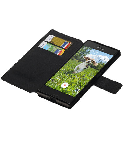 Zwart Sony Xperia XZ TPU wallet case booktype hoesje HM Book
