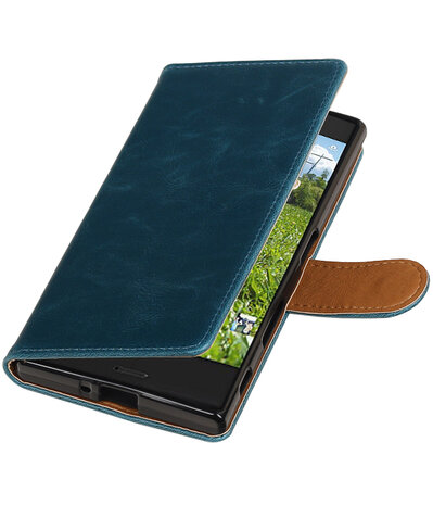 Blauw Pull-Up PU booktype wallet cover hoesje voor Sony Xperia XZ