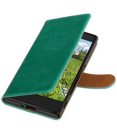 Groen Pull-Up PU booktype wallet cover hoesje voor Sony Xperia XZ