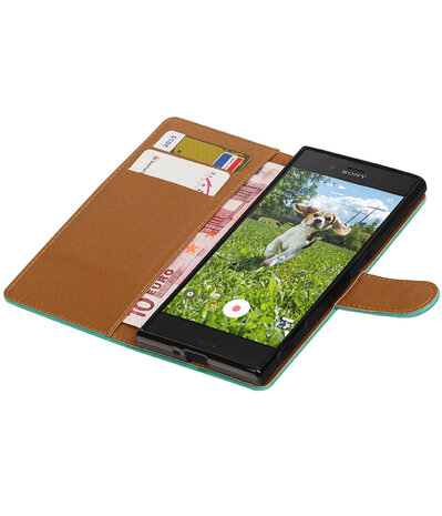 Groen Pull-Up PU booktype wallet cover hoesje voor Sony Xperia XZ