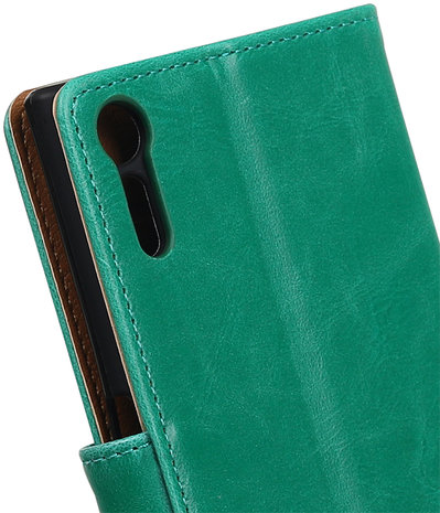 Groen Pull-Up PU booktype wallet cover hoesje voor Sony Xperia XZ