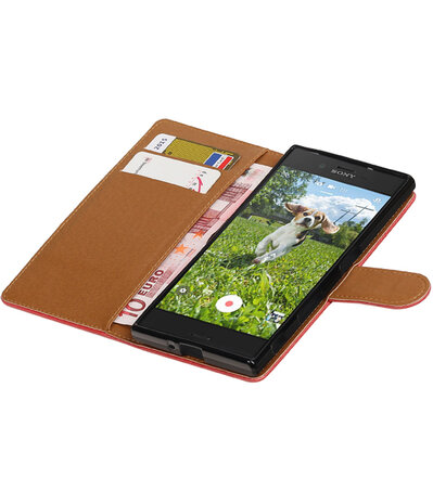 Rood Pull-Up PU booktype wallet cover hoesje voor Sony Xperia XZ