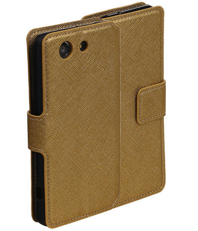 Goud Sony Xperia Z3 Compact TPU wallet case booktype hoesje HM Book