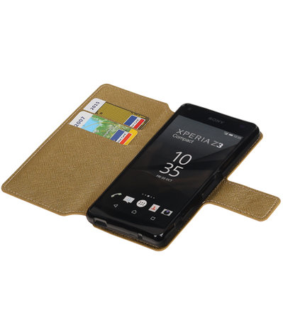 Goud Sony Xperia Z3 Compact TPU wallet case booktype hoesje HM Book