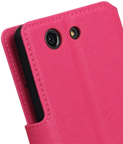 Roze Sony Xperia Z3 Compact TPU wallet case booktype hoesje HM Book