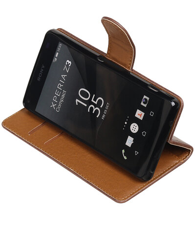 Mocca Pull-Up PU booktype wallet cover hoesje voor Sony Xperia Z3 Compact