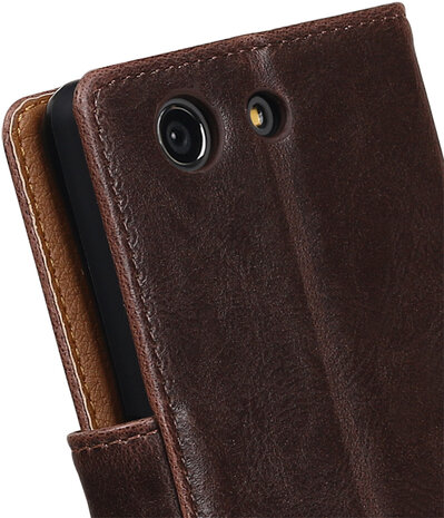 Mocca Pull-Up PU booktype wallet cover hoesje voor Sony Xperia Z3 Compact