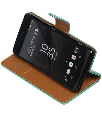 Groen Pull-Up PU booktype wallet cover hoesje voor Sony Xperia Z3 Compact