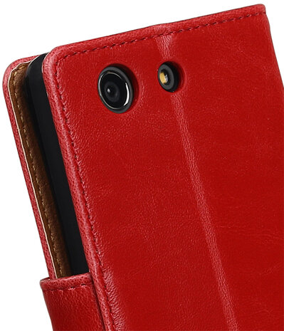 Rood Pull-Up PU booktype wallet cover hoesje voor Sony Xperia Z3 Compact