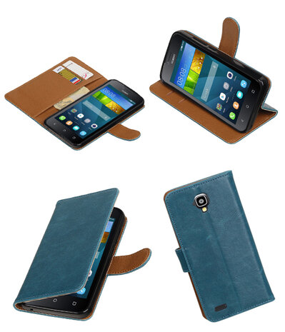 Blauw Pull-Up PU booktype wallet hoesje voor Huawei Y560 / Y5