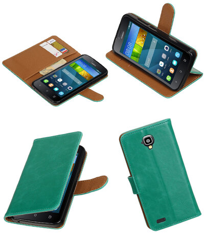 Groen Pull-Up PU booktype wallet hoesje voor Huawei Y560 / Y5