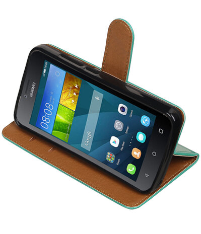 Groen Pull-Up PU booktype wallet hoesje voor Huawei Y560 / Y5