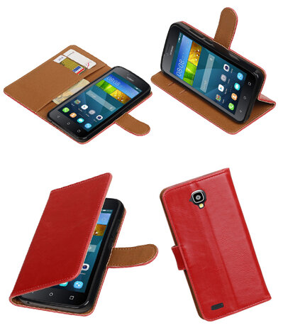 Rood Pull-Up PU booktype wallet hoesje voor Huawei Y560 / Y5