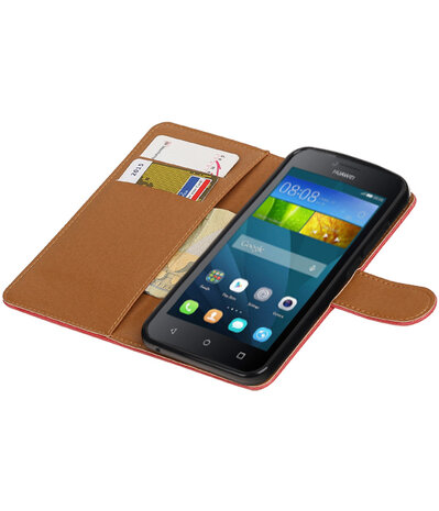 Rood Pull-Up PU booktype wallet hoesje voor Huawei Y560 / Y5