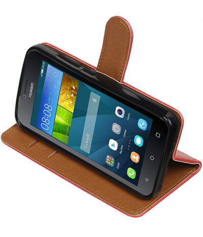 Rood Pull-Up PU booktype wallet hoesje voor Huawei Y560 / Y5