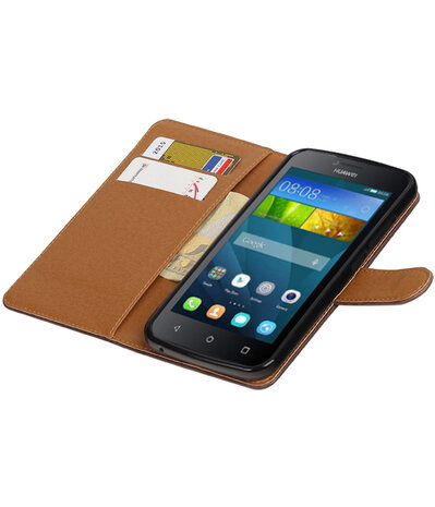 Mocca Pull-Up PU booktype wallet hoesje voor Huawei Y560 / Y5