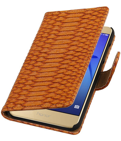 Bruin Slang booktype wallet cover hoesje voor Huawei P8 Lite 2017 / P9 Lite 2017