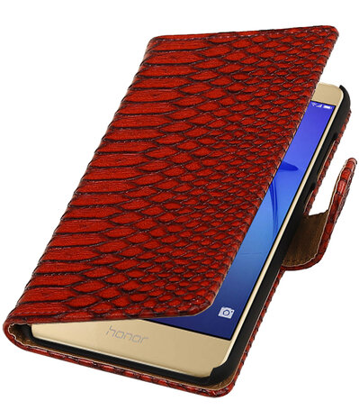 Rood Slang booktype wallet cover hoesje voor Huawei P8 Lite 2017 / P9 Lite 2017