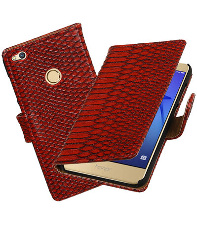 Rood Slang booktype wallet cover hoesje voor Huawei P8 Lite 2017 / P9 Lite 2017