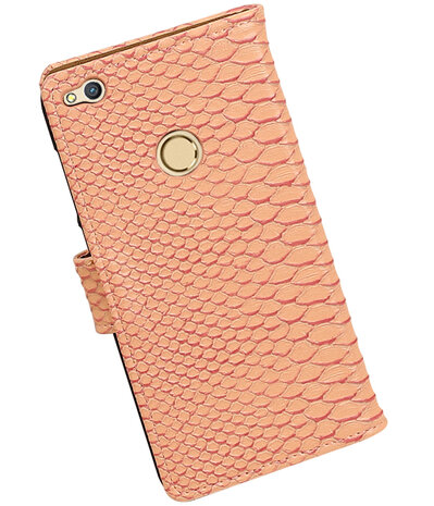 Roze Slang booktype wallet cover hoesje voor Huawei P8 Lite 2017 / P9 Lite 2017