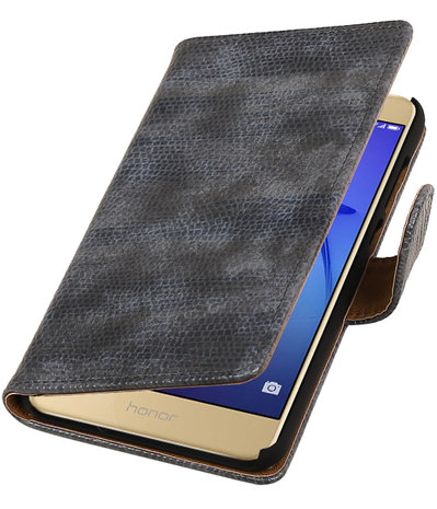 Grijs Mini Slang booktype wallet cover hoesje voor Huawei P8 Lite 2017 / P9 Lite 2017