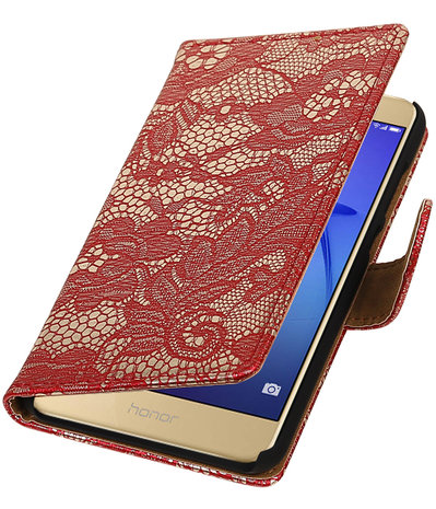 Rood Lace booktype wallet cover hoesje voor Huawei P8 Lite 2017 / P9 Lite 2017