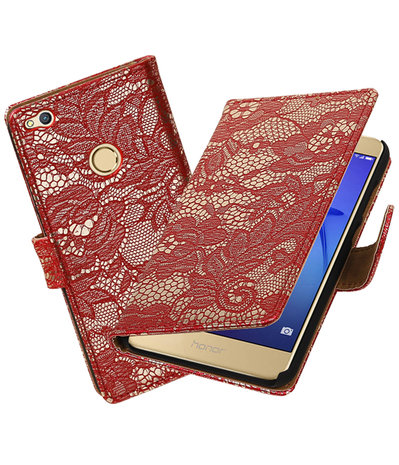 Rood Lace booktype wallet cover hoesje voor Huawei P8 Lite 2017 / P9 Lite 2017