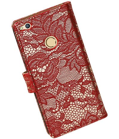 Rood Lace booktype wallet cover hoesje voor Huawei P8 Lite 2017 / P9 Lite 2017