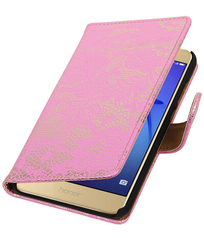 Roze Lace booktype wallet cover hoesje voor Huawei P8 Lite 2017 / P9 Lite 2017