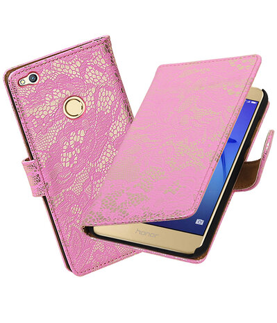 Roze Lace booktype wallet cover hoesje voor Huawei P8 Lite 2017 / P9 Lite 2017