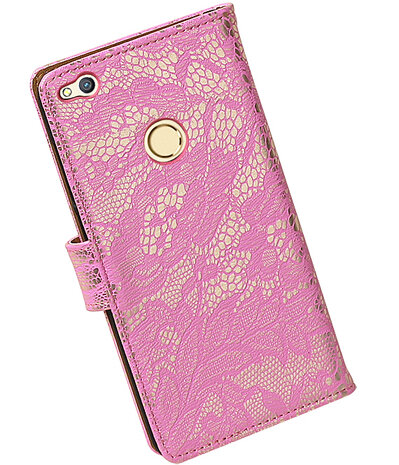 Roze Lace booktype wallet cover hoesje voor Huawei P8 Lite 2017 / P9 Lite 2017