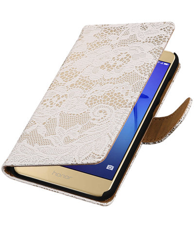 Wit Lace booktype wallet cover hoesje voor Huawei P8 Lite 2017 / P9 Lite 2017