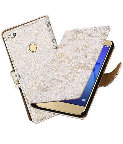 Wit Lace booktype wallet cover hoesje voor Huawei P8 Lite 2017 / P9 Lite 2017