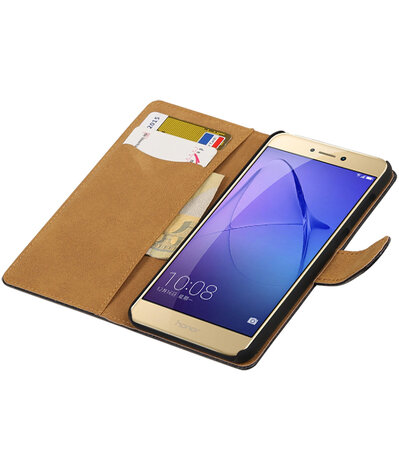 Zwart Krokodil booktype wallet cover hoesje voor Huawei P8 Lite 2017 / P9 Lite 2017