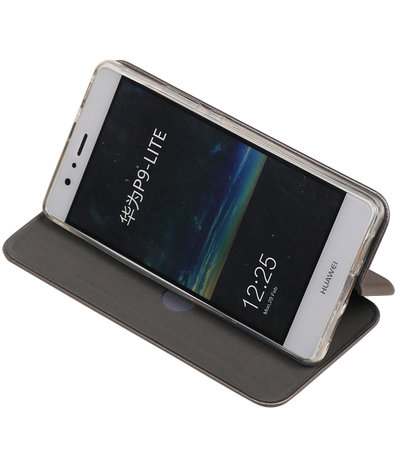 Grijs Premium Folio leder look booktype smartphone hoesje voor Huawei P9 Lite