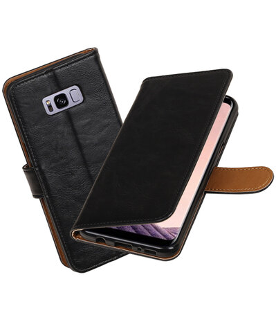 Zwart Pull-Up PU booktype wallet cover hoesje voor Samsung Galaxy S8+ Plus