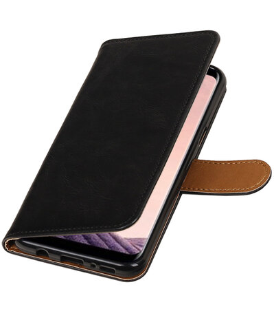 Zwart Pull-Up PU booktype wallet cover hoesje voor Samsung Galaxy S8+ Plus