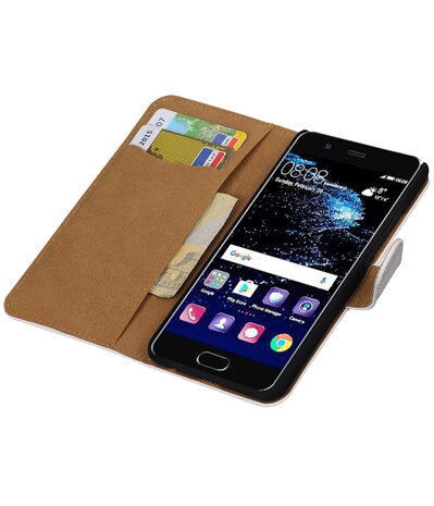 Wit Krokodil booktype wallet cover hoesje Huawei P10