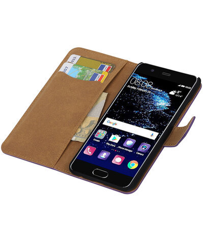 Paars Effen booktype wallet cover hoesje Huawei P10