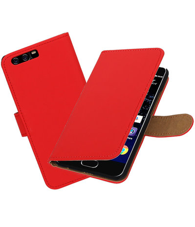 Rood Effen booktype wallet cover hoesje Huawei P10