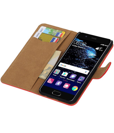Rood Effen booktype wallet cover hoesje Huawei P10
