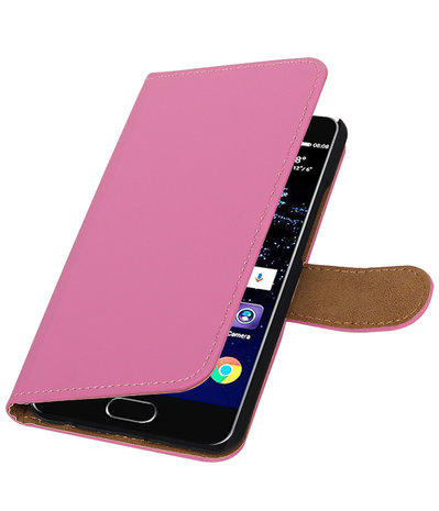 Roze Effen booktype wallet cover hoesje Huawei P10