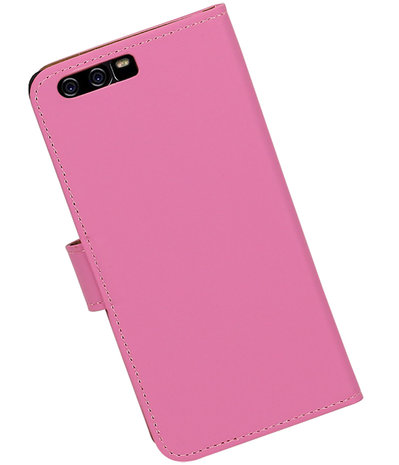 Roze Effen booktype wallet cover hoesje Huawei P10