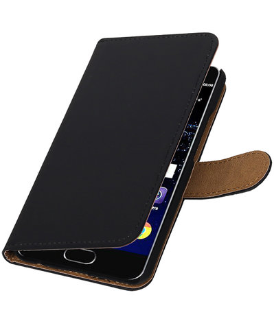 Zwart Effen booktype wallet cover hoesje Huawei P10