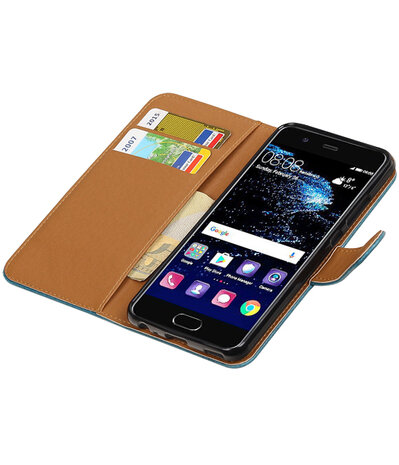 Blauw Pull-Up PU booktype wallet cover Hoesje voor Huawei P10